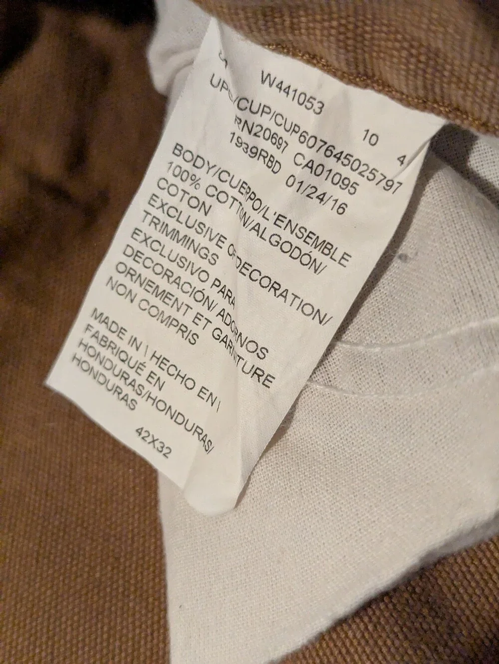 Vintage Mens Dickies Carpenter Pants Tan Heavy Duty Canvas Work Size 42x32